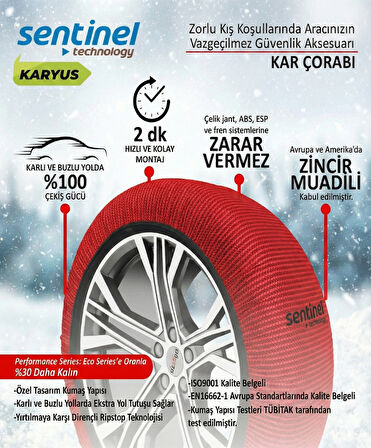 Sentinel Karyus Pratik Kar Çorabı - L- Zincir Muadili - Jant Çizmez Kolay Montaj - (L)