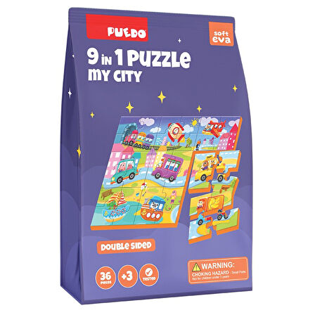 Puedo 36 Parça 9in1 Çift Taraflı Puzzle - My City