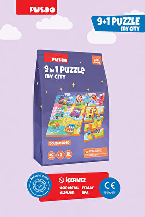 Puedo 36 Parça 9in1 Çift Taraflı Puzzle - My City
