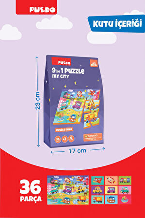Puedo 36 Parça 9in1 Çift Taraflı Puzzle - My City