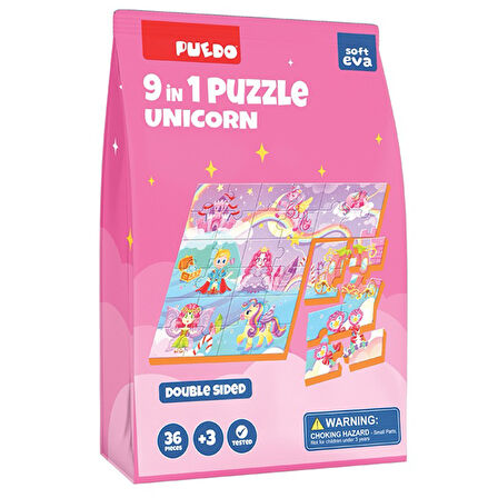 Puedo 36 Parça 9in1 Çift Taraflı Puzzle - Unicorn