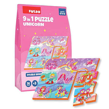 Puedo 36 Parça 9in1 Çift Taraflı Puzzle - Unicorn
