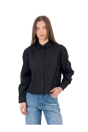 Kadın Bol Oversize Yazlık Uzun Düz Siyah Gömlek