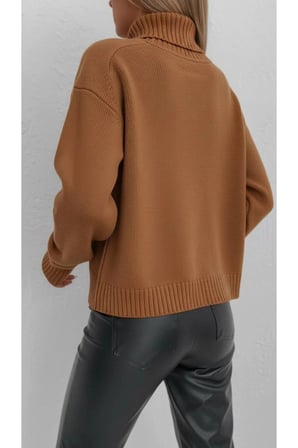 Balıkçı Yaka Kalın Basic Kadın Camel Triko Kazak