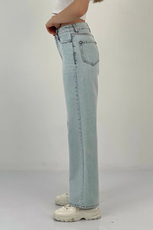 Kadın Straight Bol Paça Jeans Baggy Fit Buz Mavi Kot Pantolon