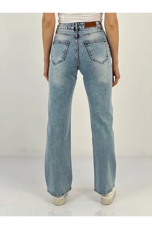 Kadın Wide Leg Önü Full Taşlı A.mavi Jean Pantolon