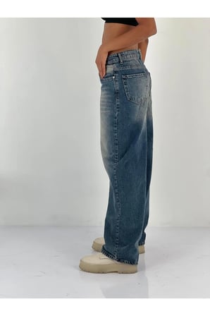 Kadın Yüksek Bel Bol Paça Jean Pantolon