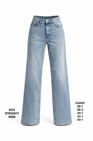 Kadın Mavi Straight Wide Jean Pantolon