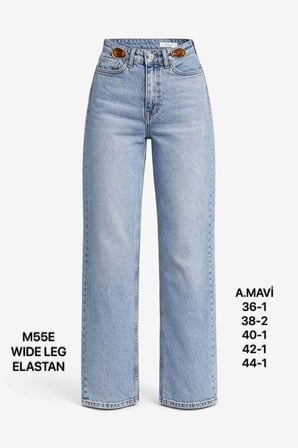 Kadın Yüksek Bel A.Mavi Aksesuar Detaylı Wide Leg Jean Pantolon