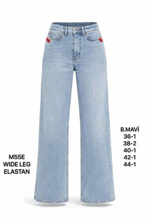 Kadın Açık Mavi Yüksek Bel Aksesuarlı Wide Leg Jean Pantolon