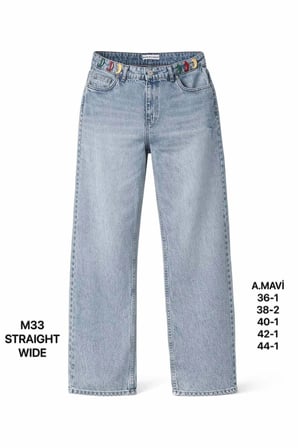 Kadın Açık Mavi Straight Wide Paça Jean Pantolon