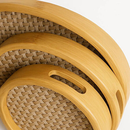 Dekorasyaa Yuvarlak Bambu Tepsi 3'lü Set - 25x30x35