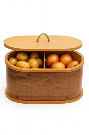 Dekorasyaa 2 Bölmeli Patates Soğanlık - Bambu - Oval Natural Desen