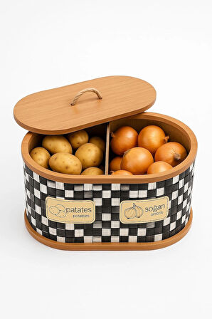 Dekorasyaa 2 Bölmeli Patates Soğanlık - Bambu - Oval Dama Desen