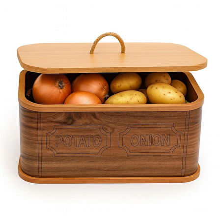 Dekorasyaa 2 Bölmeli Patates Soğanlık - Bambu - Dikdörtgen Natural Desen