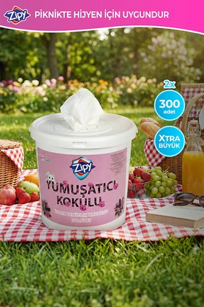 300 ADETLİ ZİPY YUMUŞATICI LİLYUM ÇİÇEK BAHÇESİ KOKULU ISLAK KOVA MENDİL YÜZEY TEMİZLİK HAVLUSU