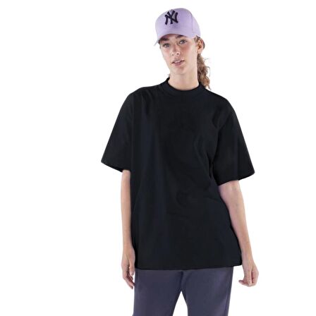 Agar Kadın Siyah %100 Koton Bisiklet Yaka Oversize Tişört  | M