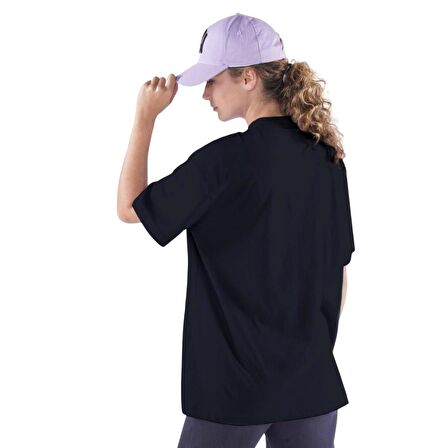Agar Kadın Siyah %100 Koton Bisiklet Yaka Oversize Tişört  | M