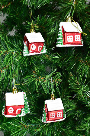 Waldern Premium Collection 4lü Beyaz Çatılı Ev Süs Yılbaşı Süsü