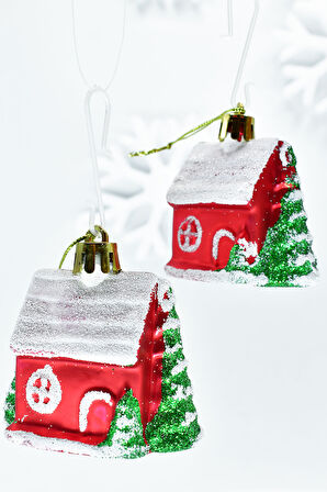 Waldern Premium Collection 4lü Beyaz Çatılı Ev Süs Yılbaşı Süsü