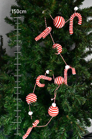 Waldern Premium Collection Luxury 150cm XL Şeker Kamışı-Top Süs Dekoratif Yılbaşı Süsü