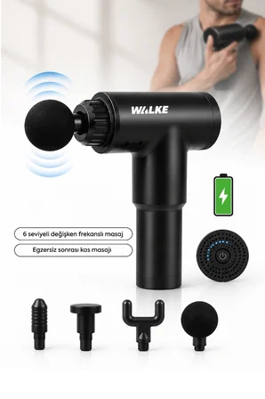 Walke Profesyonel Frekanslı Şarjlı Güçlü 4 Başlıklı Masaj Tabancası V-05