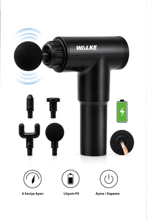 Walke Profesyonel Frekanslı Şarjlı Güçlü 4 Başlıklı Masaj Tabancası V-05