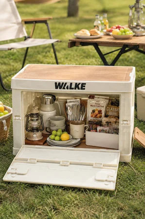 Walke CampBox Katlanabilir Kamp Masası ve Saklama Kutusu 50x38 cm Ahşap Kapaklı