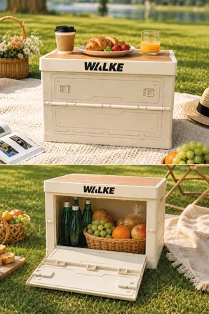 Walke CampBox Katlanabilir Kamp Masası ve Saklama Kutusu 50x38 cm Ahşap Kapaklı