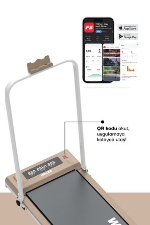 Walke W-fit Brown Bluetoothlu Uygulamalı Uzaktan Kumandalı Koşu Bandı Yürüyüş Bandı Kahverengi
