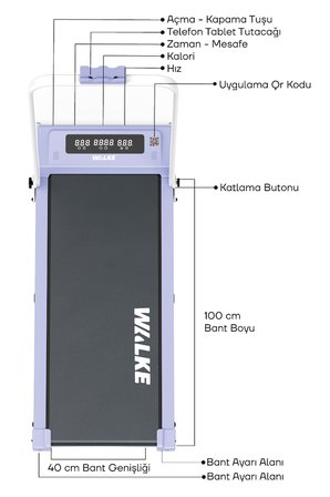 Walke W-fit Purple Bluetoothlu Uygulamalı Uzaktan Kumandalı Koşu Bandı Yürüyüş Bandı Mor