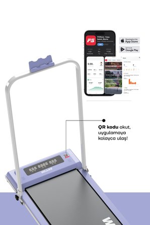Walke W-fit Purple Bluetoothlu Uygulamalı Uzaktan Kumandalı Koşu Bandı Yürüyüş Bandı Mor