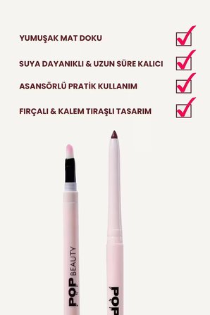 POP Beauty Dudak Kalemi, Suya Dayanıklı, Asansörlü, Waterproof Lıplıner- Burn Out 8684415590169
