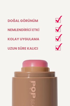 Doğal Görünüm, Nemlendirici Etkili, Yanak ve Dudak Renklendirici Stick Allık, Pink