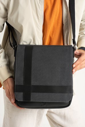 M 417 Mega Bag Unısex Kanvas Postacı Çantası Askılı Çanta Omuz Çanta Gri-Kahve