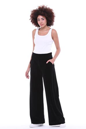 Kadın Kadife Oversize Bol Paça Pantolon Lacivert