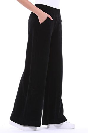 Kadın Kadife Oversize Bol Paça Pantolon Lacivert
