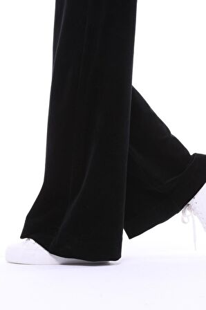 Kadın Kadife Oversize Bol Paça Pantolon Lacivert