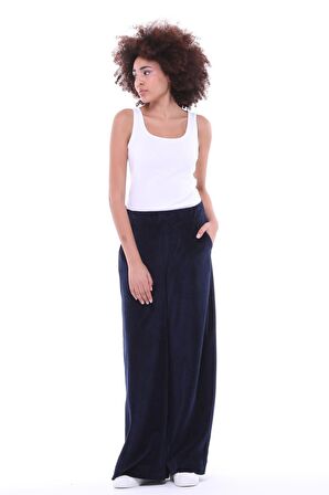 Kadın Kadife Oversize Bol Paça Pantolon Lacivert