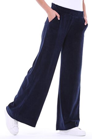 Kadın Kadife Oversize Bol Paça Pantolon Lacivert