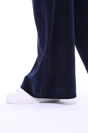 Kadın Kadife Oversize Bol Paça Pantolon Lacivert