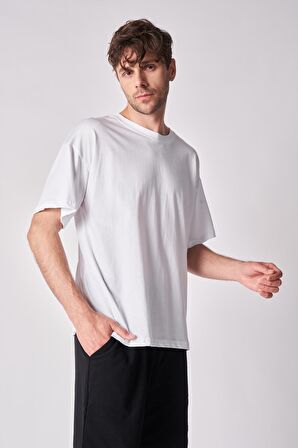 Erkek %100 Pamuk Oversize Kısa Kollu Bisiklet Yaka Tişört