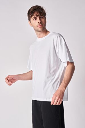 Erkek %100 Pamuk Oversize Kısa Kollu Bisiklet Yaka Tişört