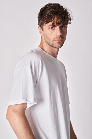 Erkek %100 Pamuk Oversize Kısa Kollu Bisiklet Yaka Tişört