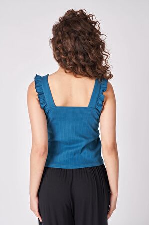 Kadın Dokulu Fırfırlı V Yaka Bluz