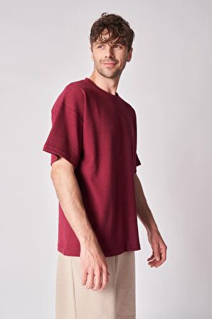 Erkek Dokulu Oversize Bisiklet Yaka Kısa Kollu Tişört