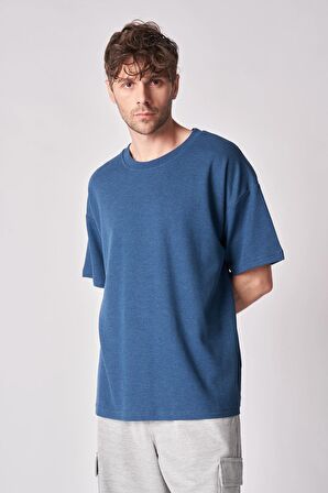 Erkek Dokulu Oversize Bisiklet Yaka Kısa Kollu Tişört