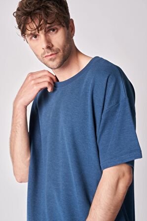 Erkek Dokulu Oversize Bisiklet Yaka Kısa Kollu Tişört