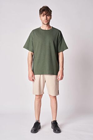 Erkek Dokulu Oversize Bisiklet Yaka Kısa Kollu Tişört