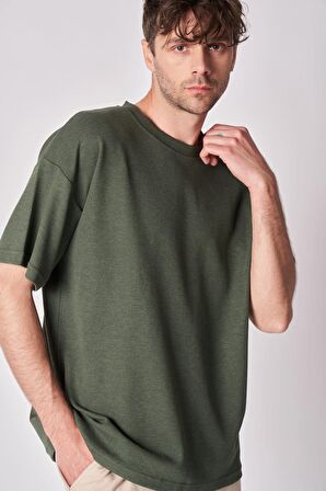 Erkek Dokulu Oversize Bisiklet Yaka Kısa Kollu Tişört